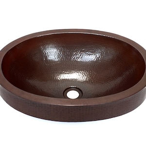 ADAMS in Cafe Viejo - Oval Raised Profile Bathroom Copper Sink with 2.5&quot; Apron - 19 x 14 x 6&quot; - Gauge 16 - (VS015CV)