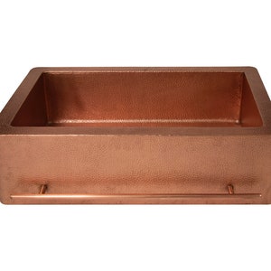 Farmhouse Kitchen Copper Sink with Straight Apron and towel holder in Brushed/Matte Copper finish - 33 x 22 x 9&quot; - KS066WC