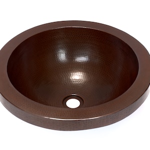 AVEDON in Cafe Viejo - Round Raised Profile Bathroom Copper Sink with 1.5&quot; Apron - 17 x 6&quot; - Gauge 16 - (VS021CV)