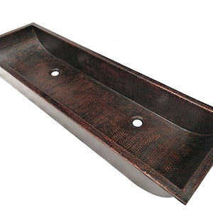 CONDO in ZWART KOPER - Trog onderbouw of Drop-In Dual Bath koperen gootsteen met 1,0 &quot;platte rand - 46 x 14 x 6&quot; - dikke meter 14 - (VS040BC)