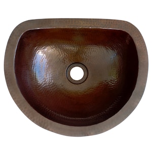 LUNA SMALL in Cafe Viejo - Small Oval Undermount Bath Copper Sink with Flat Back and Flat Rim - 14 x 12 x 5&quot; - (BS012CV)