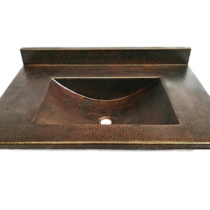 BIG SUR - Wall Mounted Copper Vanity 30 x 21&quot; with integrated 18 x 12 x 4.5&quot; Rectangular Sink in Cafe Viejo - VS046CV