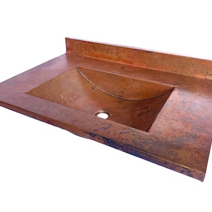 BIG SUR - Wall Mounted Copper Vanity 30 x 21&quot; with integrated 18 x 12 x 4.5&quot; Rectangular Sink in Natural - VS046NA