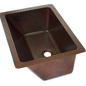 BRAVO SMALL in Cafe Viejo - Rectangular Undermount Bathroom Copper Sink with angled wall - 16 x 12 x 7&quot; - Gauge 16 - (VS026CV)