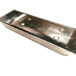 CONDO in POLISHED NICKEL - Trough Undermount or Drop-In Dual Bath Copper Sink with 1.0&quot; Flat Rim - 46 x 14 x 6&quot; - Thick Gauge 14 - (VS040PN)