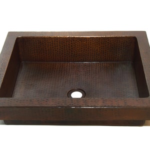 CAPA in Cafe Viejo - Rectangular Raised Profile Bathroom Copper Sink with 2&quot; Apron - 20 x 16 x 5&quot; - Gauge 16 - (VS032CV)