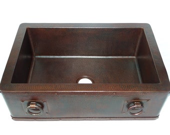 Kitchen Kupfer Sink - BAUERNHAUS mit gerader Schürze und Ringe in Cafe Viejo - Single Basin - 33 x 22 x 10,5 "- (KS010CV)