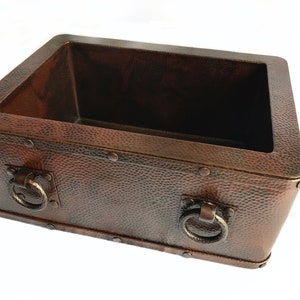 Small Farmhouse with Straight Apron Kitchen Copper Sink with Rings - Single Basin - 25 x 18 x 10.5&quot; - (KS018CV)