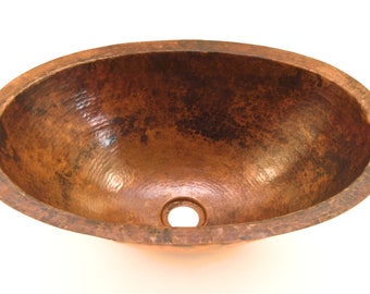 Oval Undermount Bath Copper Sink with Flat Rim in Natural - 19 x 14 x 6&quot; - (BS002NA)