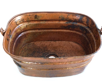BUCKET # 4 in Natural - Rectangular Vessel Bathroom Copper Sink - 16 x 12 x 7&quot; (VS039NA)