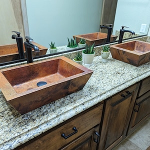 KIRO in Natural - Rectangular Vessel Bathroom Copper Sink - 20 x 13 x 5&quot; - Double Wall  - (VS035NA)