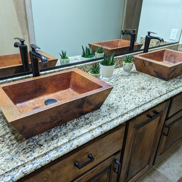 KIRO in Natural - Rectangular Vessel Bathroom Copper Sink - 20 x 13 x 5" - Double Wall  - (VS035NA)