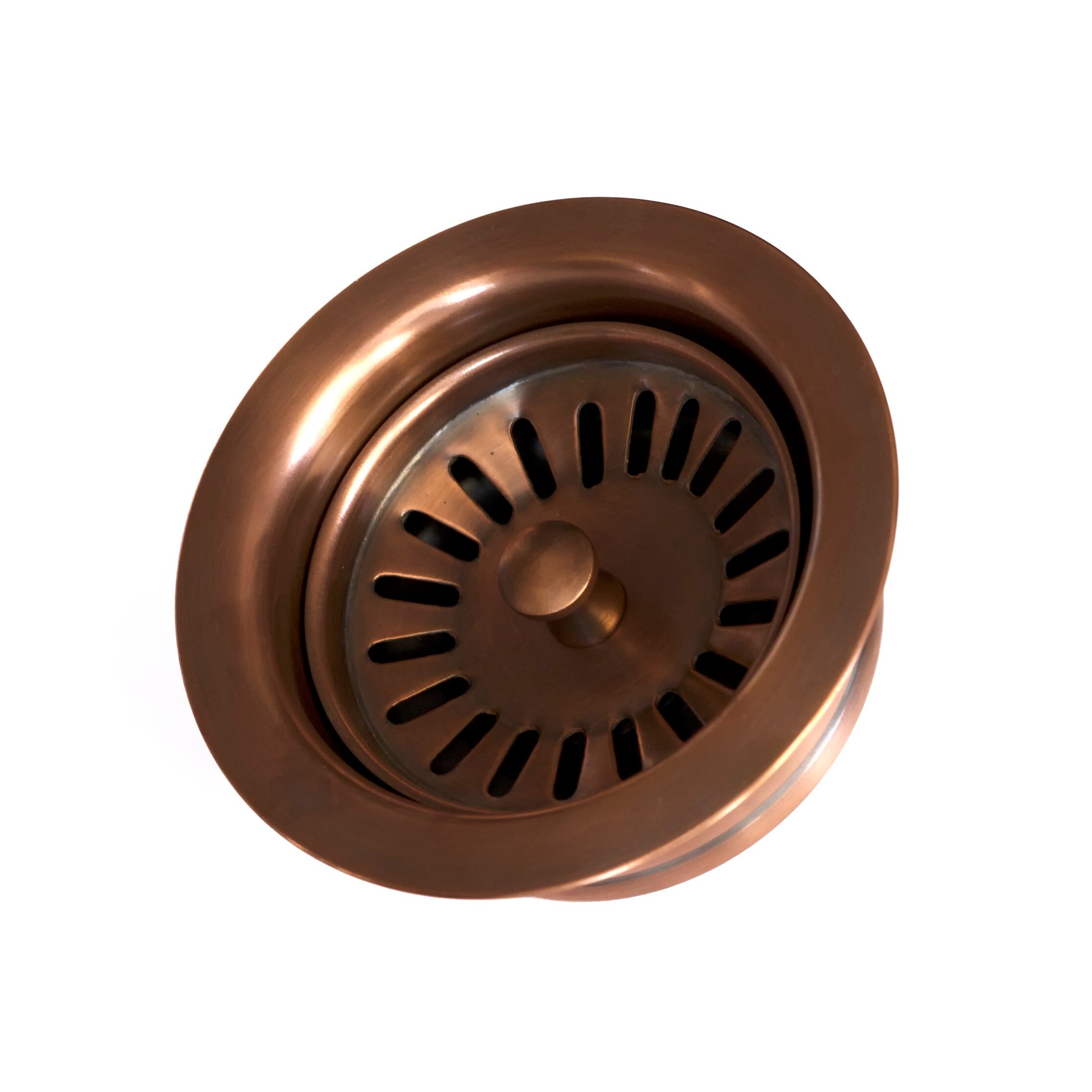 Kitchen Drain in Weathered Copper Solid Copper Basket Strainer With Disposal Trim 3.5 DR700WC