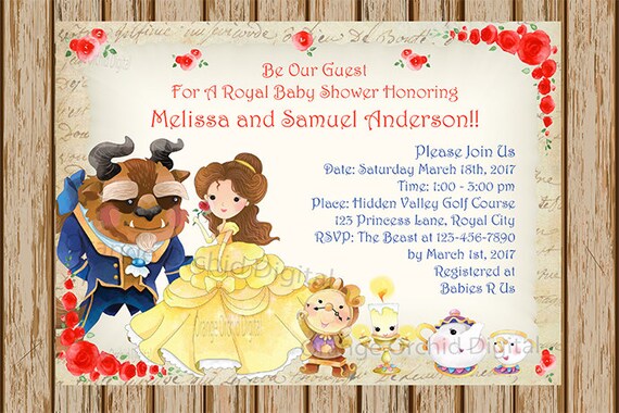 beauty and the beast baby shower invitations