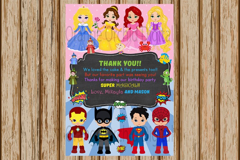 Personalised Birthday Invitations Superhero and Princess x 5