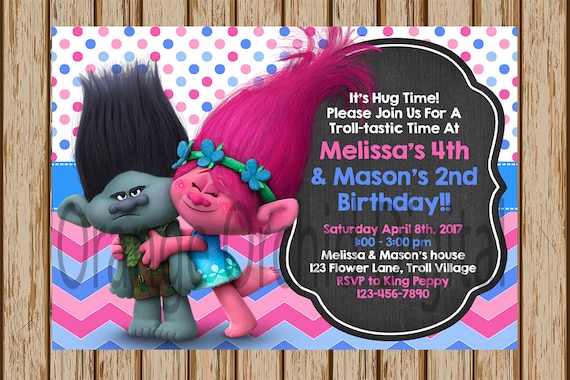 trolls birthday invitations trolls birthday party poppy and etsy