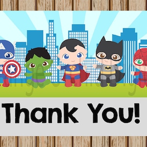 INSTANT DOWNLOAD- Superhero Thank you card- Baby Shower Thank you - Gift Tags- Treat Bag Tags- 3.5 x 5 size- Print Your Own-Digital