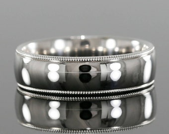 6mm Comfort Fit Men's Wedding Band with Milgrain in platinum.