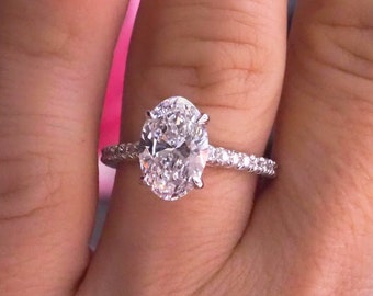 2.4ct IGI Oval Lab Grown Diamond Engagement Ring, 14k White Gold