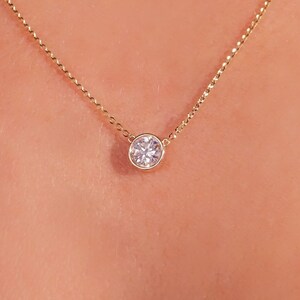 14K Yellow Gold Bezel Diamond Pendant Necklace: Round Cut, Minimalist Style