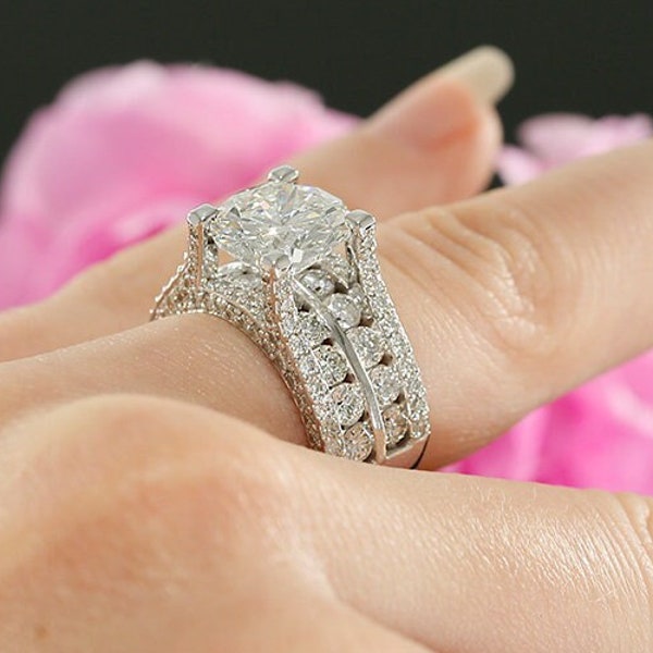 IGI certified 3.5ct F VS1 Diamond Engagement Ring in White, yellow or rose gold. All diamond ring. Big diamond ring.