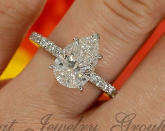 IGI Certified 2.4ct Pear Lab Diamond Engagement Ring, 14k White Gold