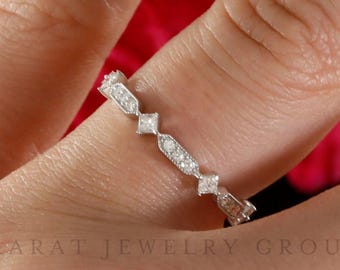 Princess Cut Diamond Eternity Band: 14K White Gold Stacking Ring