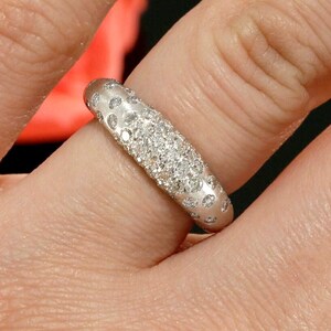 Ladies Micro Pave Diamond Wedding Band in Brushed 14k White Gold, Right Hand Diamond Ring avail. in rose gold, yellow gold and platinum image 1