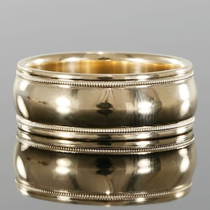 8mm Comfort Fit Mens Diamond Wedding Band with Milgrain in 14k Yellow Gold (avail. in rose gold, yellow gold and platinum)