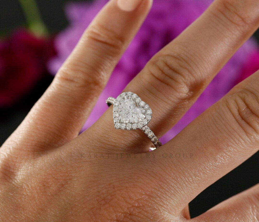 Lab Grown Diamond Heart Halo Engagement Ring 14k White Gold
