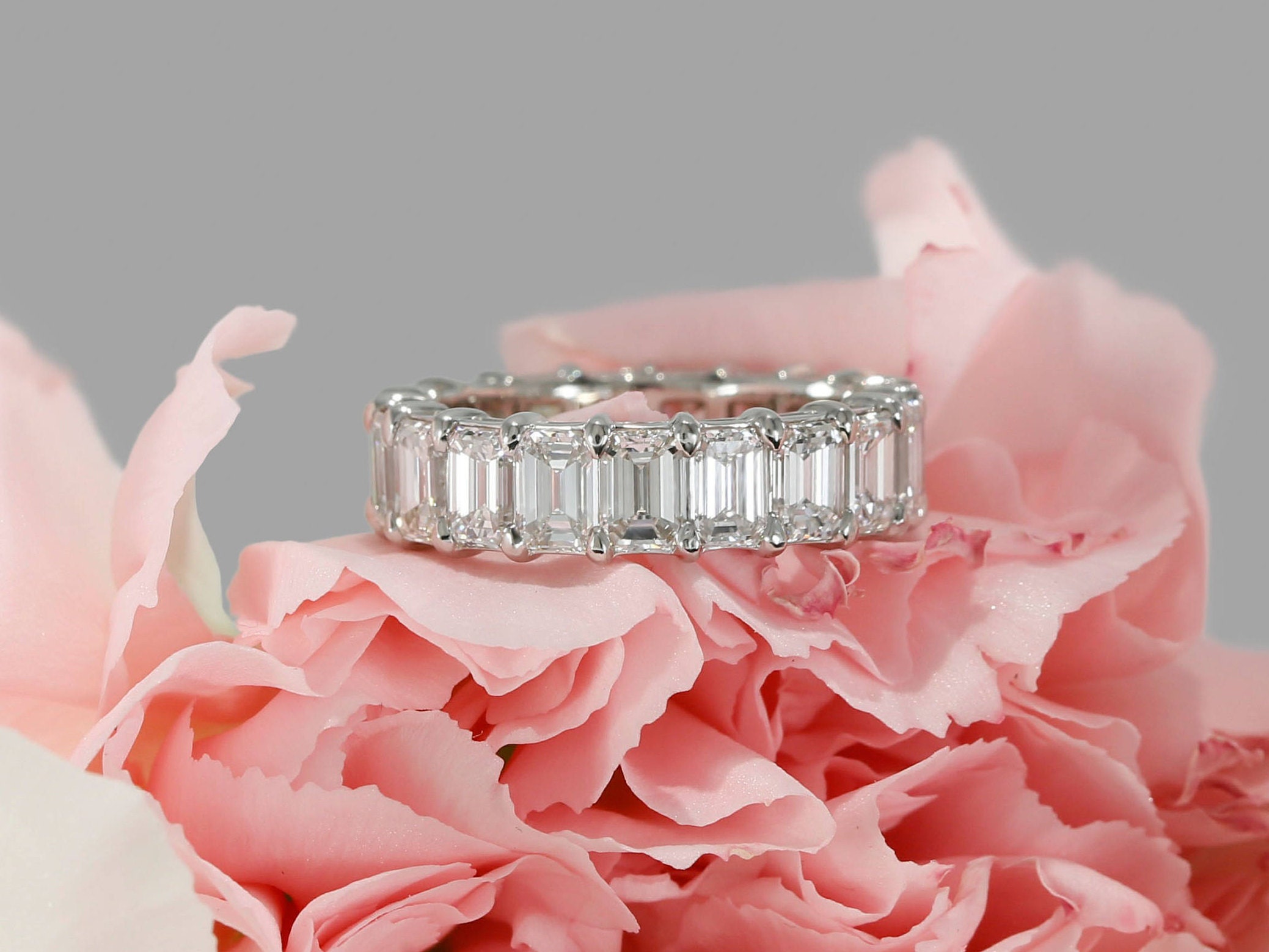 Emerald Cut Lab Diamond Eternity Wedding Band, 14k White Gold - Etsy 日本