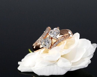 Double Heart Lab Grown Diamond Ring: 14k Rose Gold Promise Ring
