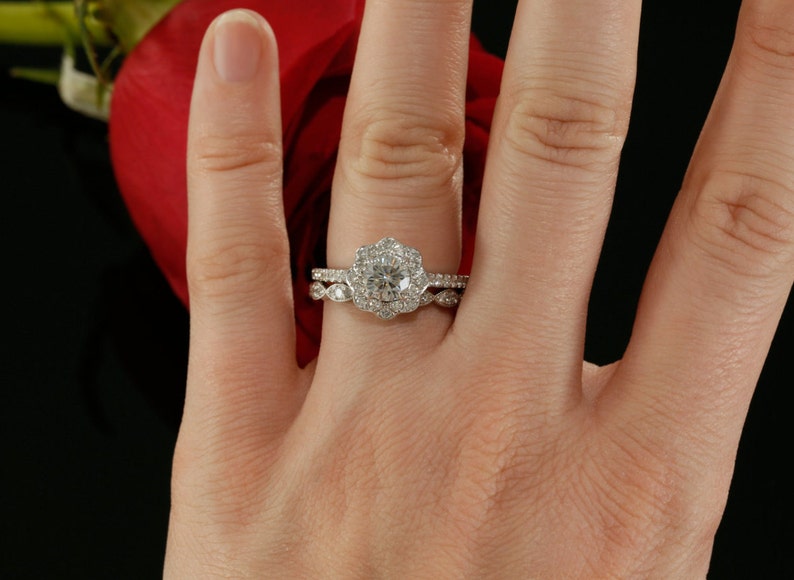 5 5mm Round Forever Brilliant And Diamond Halo Engagement Set Etsy