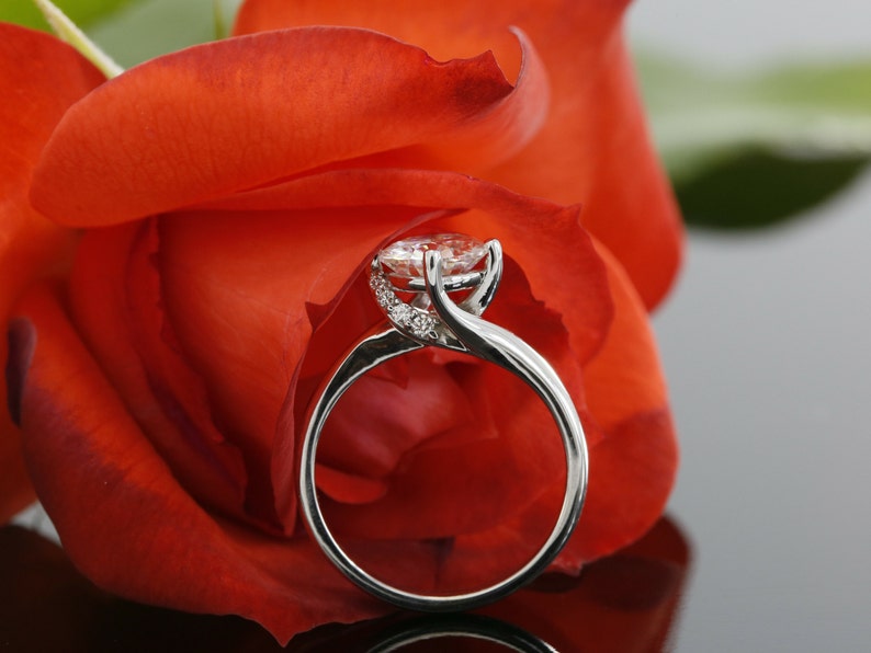 Moissanite ring Solitaire ring. Engagement ring White gold ring Diamond ring Promise ring Moissanite rings for women Unique Ring Bypass ring image 3