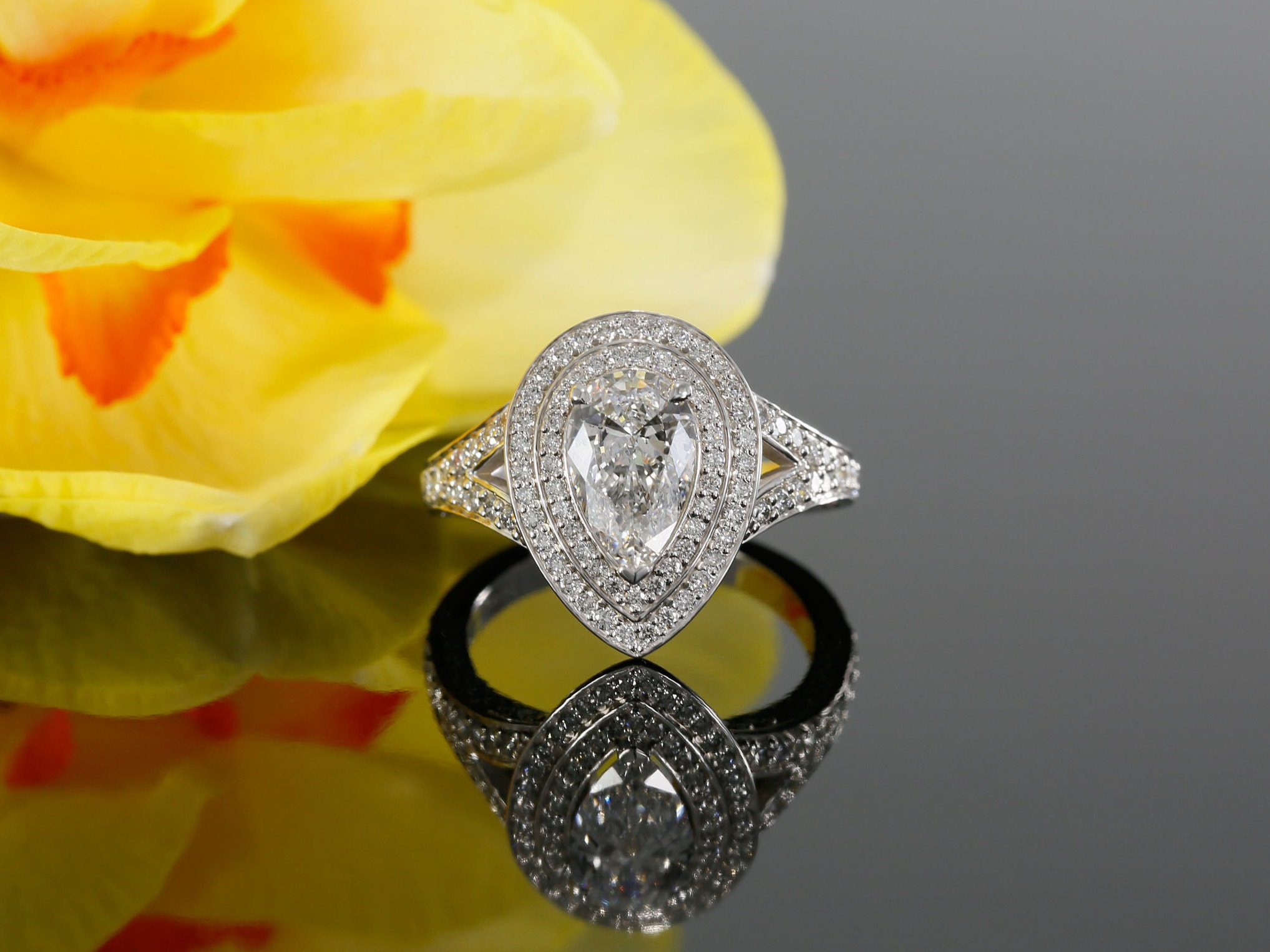 Pear Shaped Engagement Ring. Forever One Moissanite Pear Ring. Etsy