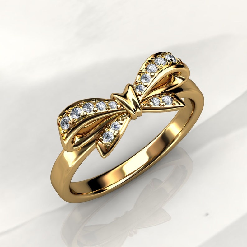 Bow Style Fashion Ring with Diamonds Stackable Ring Cocktail Etsy