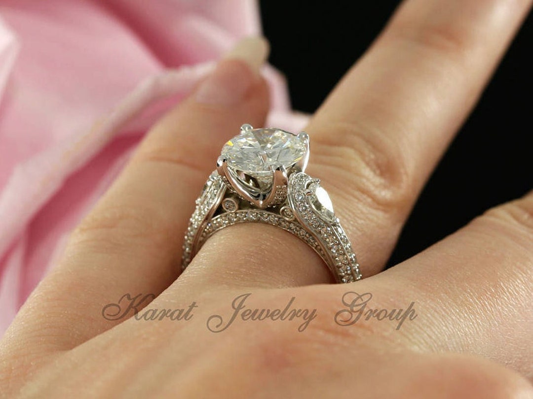 9mm Forever One Moissanite Engagement Ring in 14K White Gold, Pear