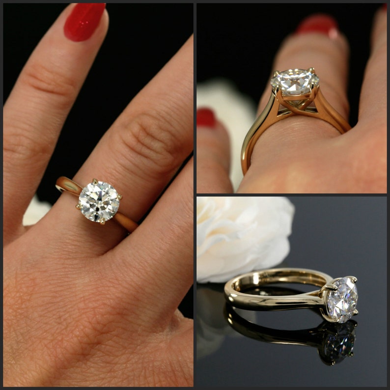 7.5mm Round Forever One Moissanite Solitaire Engagement Ring in Yellow Gold available in white gold, rose gold and platinum image 5