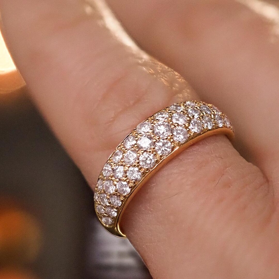 14k Yellow Gold Diamond Pave Band Ring: Anniversary Wedding Stackable ...