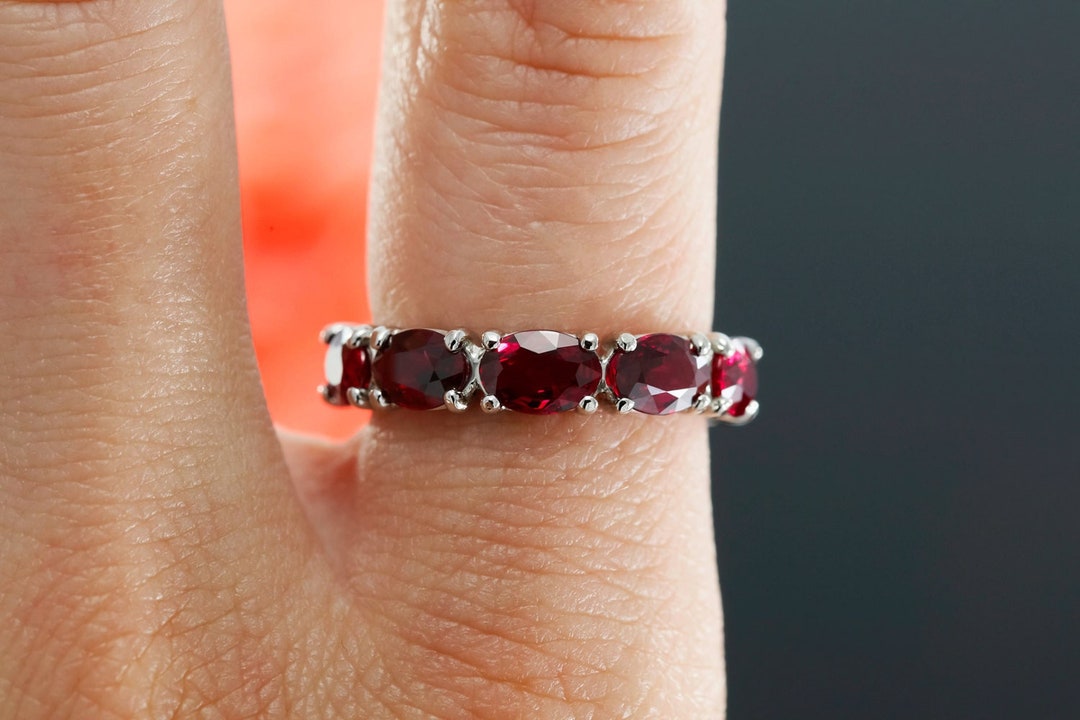 Eternity Oval Ruby Wedding Band: 14k White Gold July Birthstone - Etsy