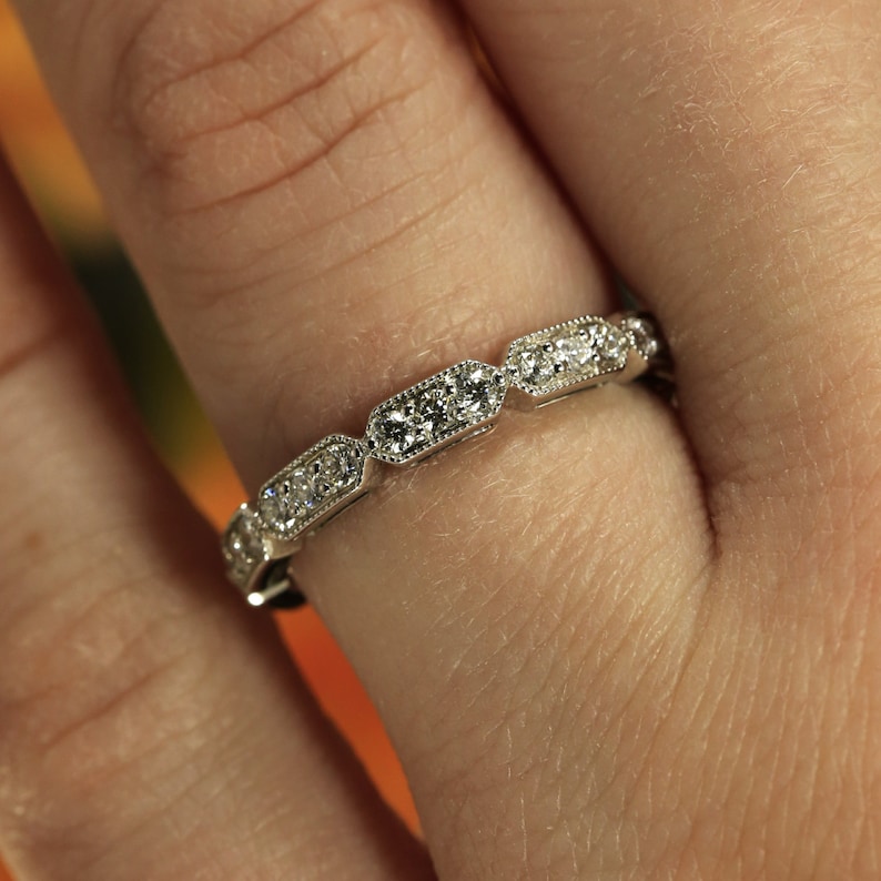 14K White Gold Diamond Eternity Wedding Band With Milgrain - Etsy