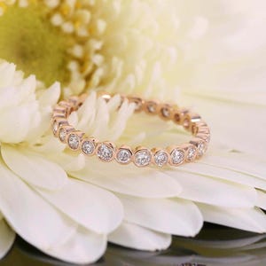 Rose gold diamond wedding band. Stacking ring. Bezel set diamond wedding ring. Diamond eternity ring. Eternity Bubble Diamond Band