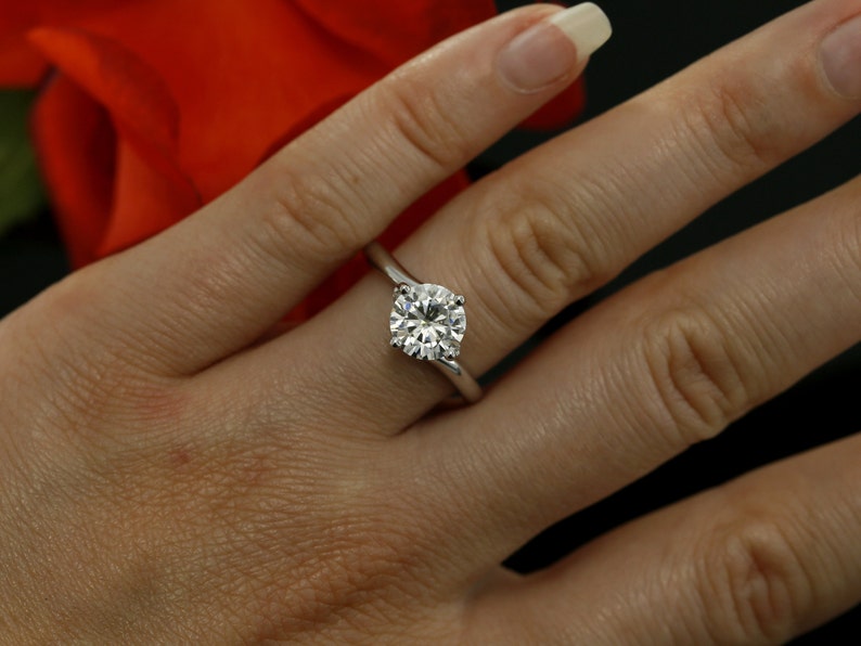 Moissanite ring Solitaire ring. Engagement ring White gold ring Diamond ring Promise ring Moissanite rings for women Unique Ring Bypass ring image 7