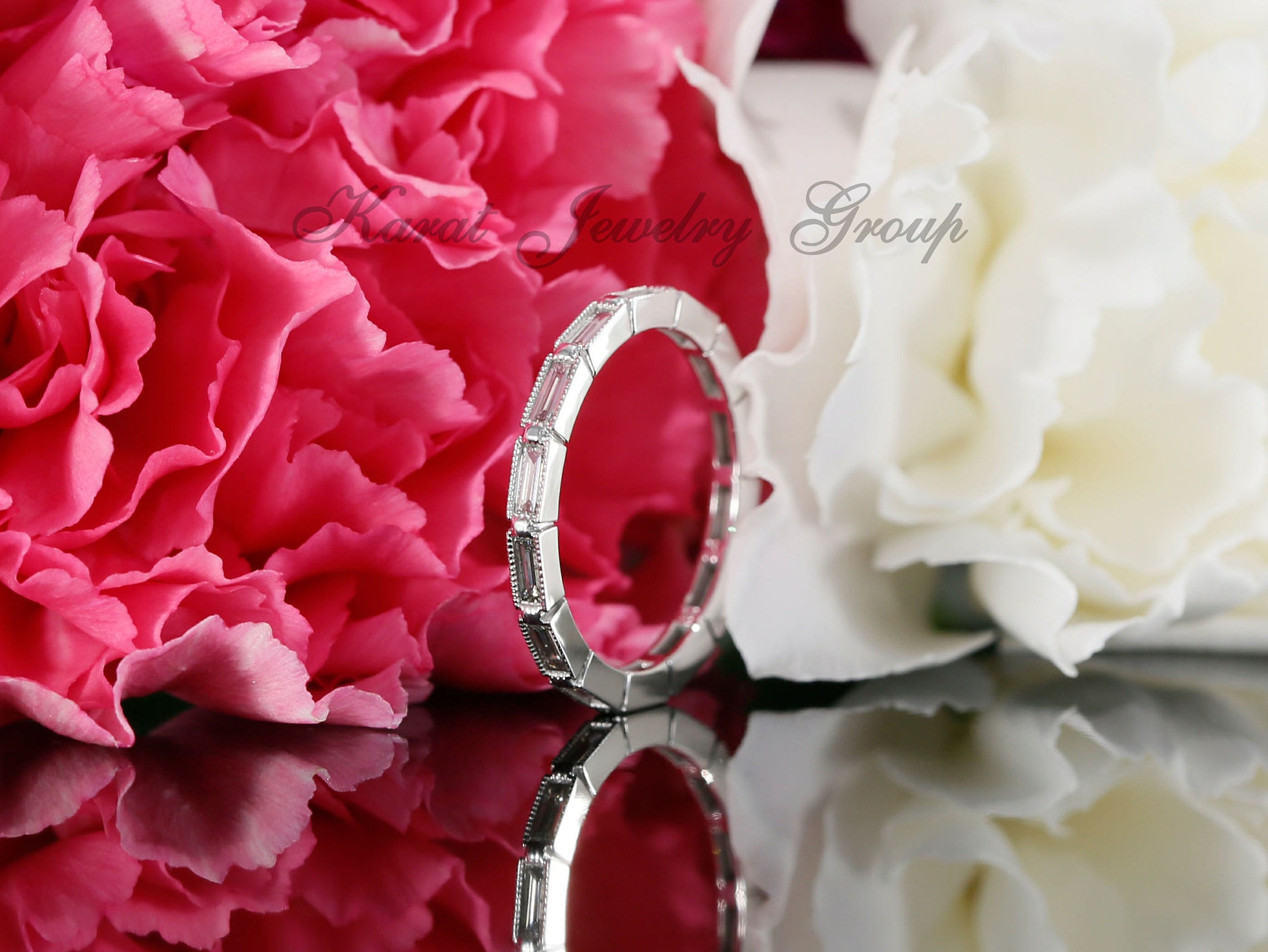 Eternity Bezel Set Baguette Diamond Wedding Band in 14K White | Etsy