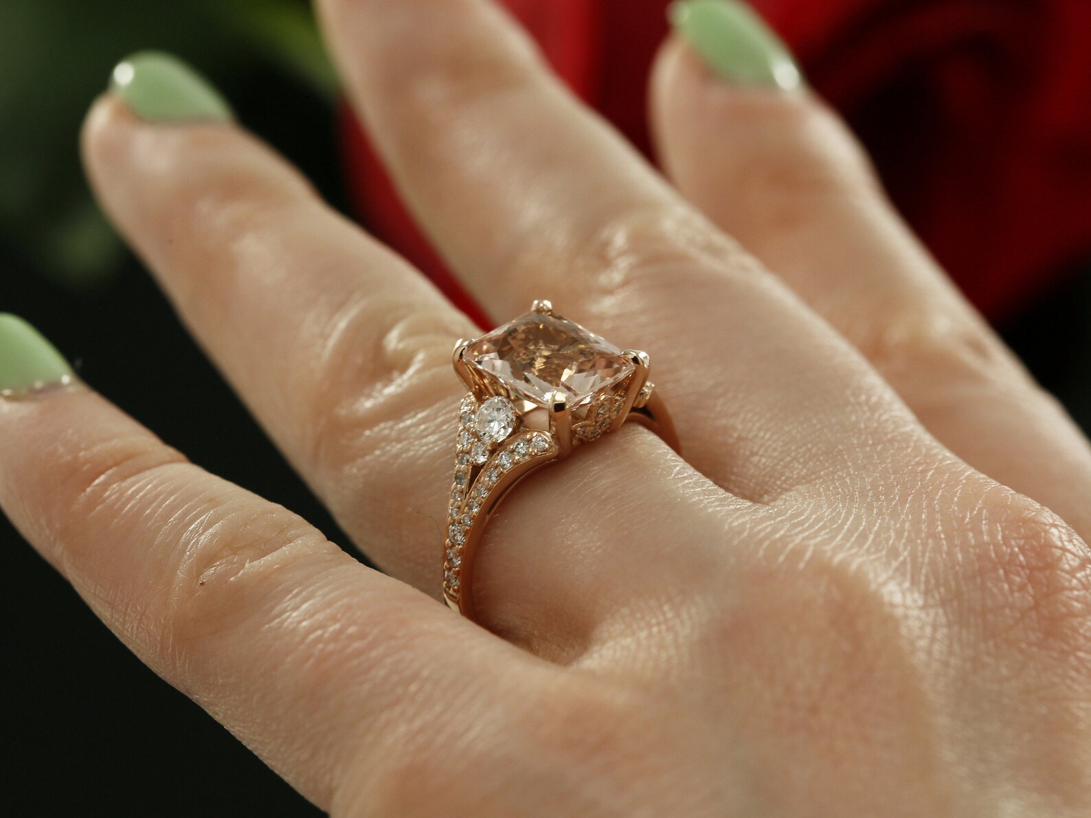 Engagement Ring With Diamonds and Millgrain Emerald Etsy