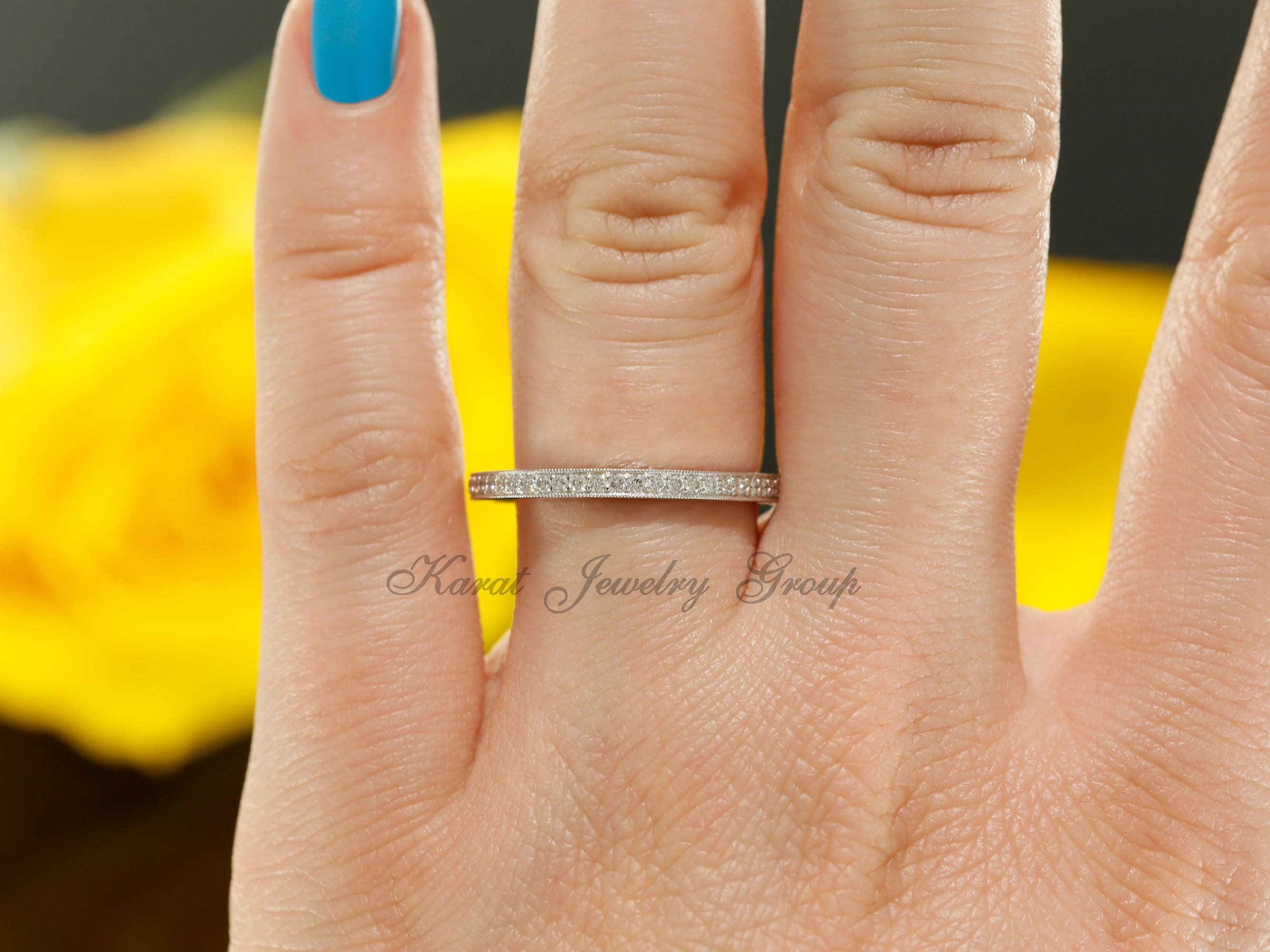 Halfway Bead Set Diamond Wedding Band With Milgrain in 14k Etsy