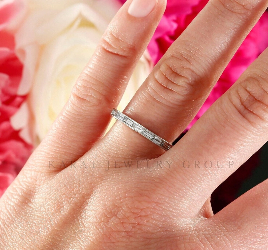 White Gold Lab Grown Diamond Wedding Band: Baguette Channel Set - Etsy