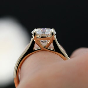 7.5mm Round Forever One Moissanite Solitaire Engagement Ring in Yellow Gold available in white gold, rose gold and platinum image 4