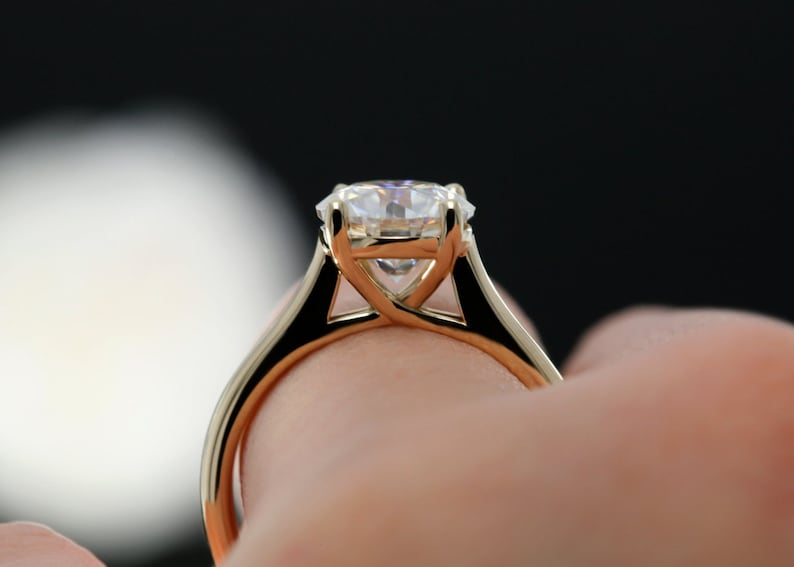 7.5mm Round Forever One Moissanite Solitaire Engagement Ring in Yellow Gold available in white gold, rose gold and platinum image 4