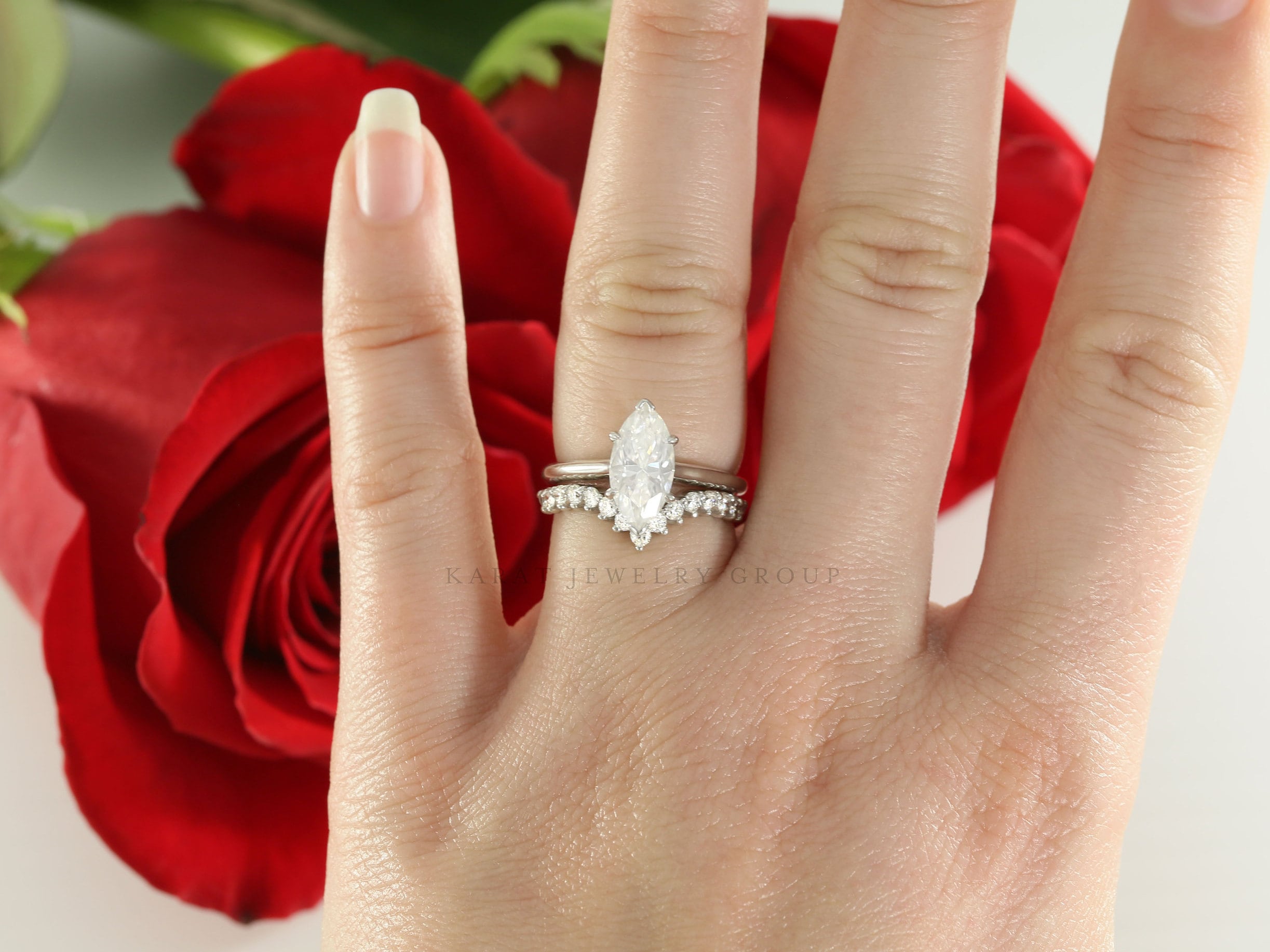 Marquise cut engagement ring set with wedding band. Marquise Etsy